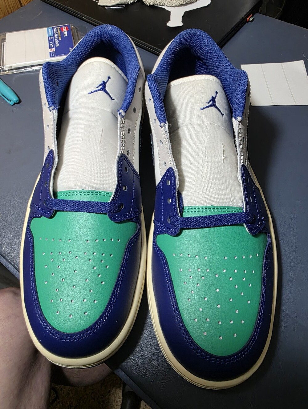 Jordan Men's "Rare Air" Low Top Sneakers - Teal/Blue/White Size 10m, New
